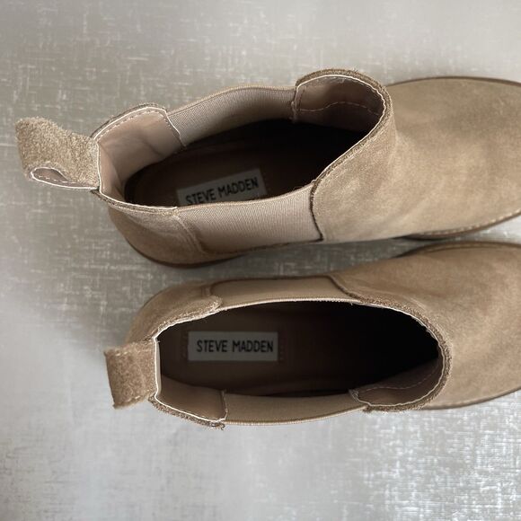Steve Madden Leopold Oatmeal Suede Leather Ankle Boots Chelsea Booties 9 M - Picture 4 of 13